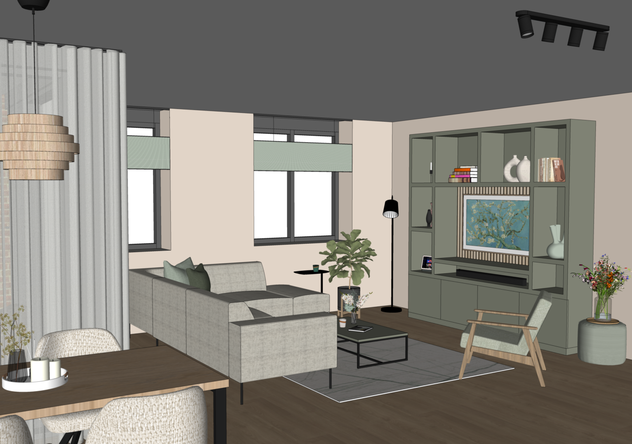 3D visualisatie van een interieurontwerp voor een nieuwbouw woning in Pijnacker